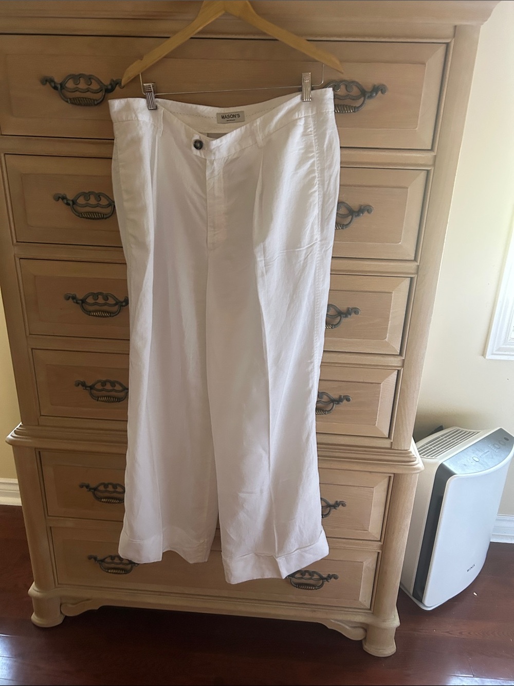 Mason White Wide-Leg Cotton-Linen Pants